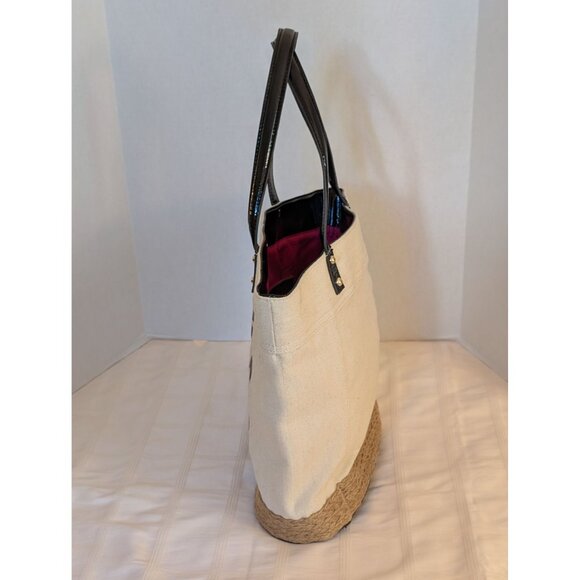 Anne Klein Canvas Tote Bag Patent Leather Handles Rope Trim W/ Accessory Pouches - Picture 7 of 16